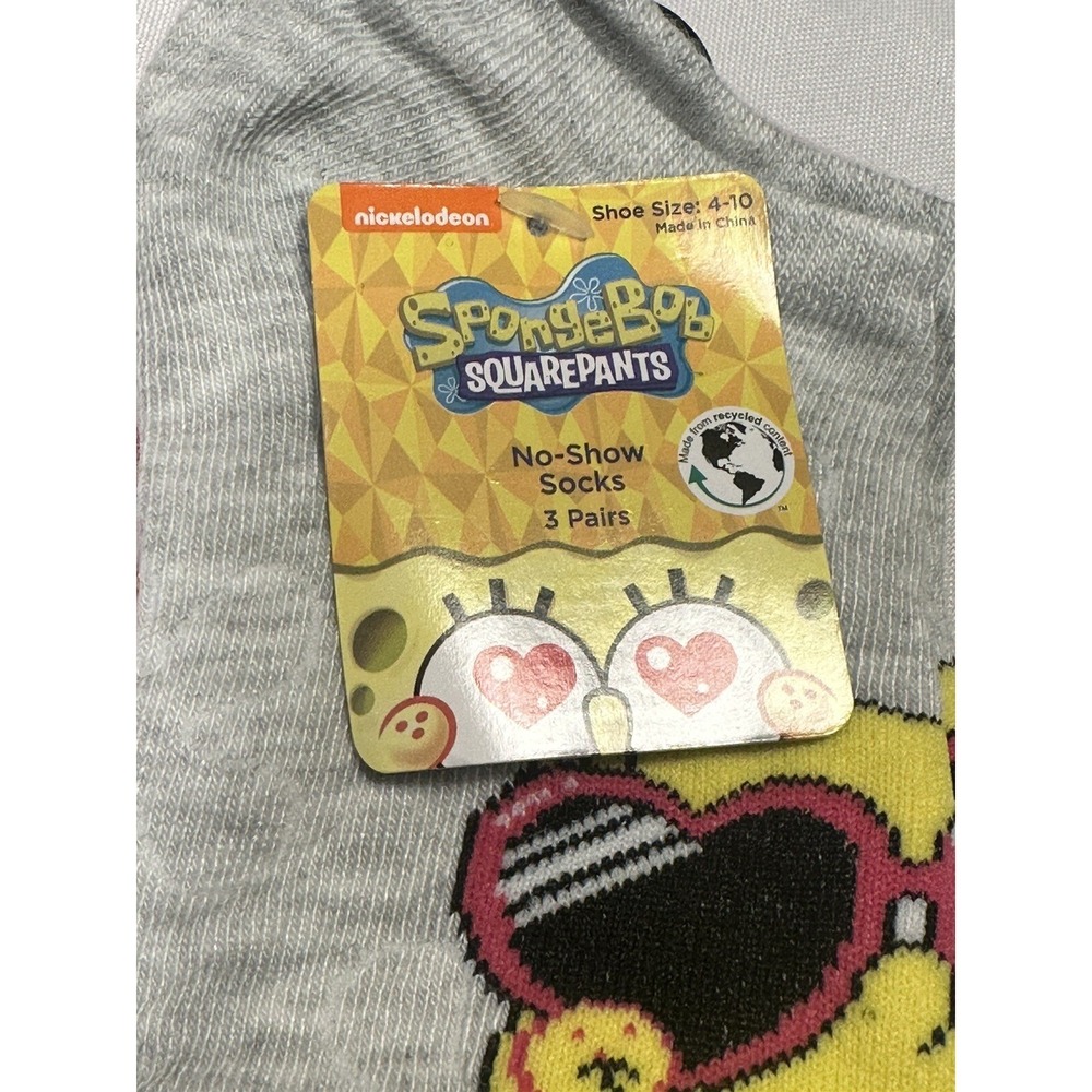 Nickelodeon Spongebob Squarepants 3 Pairs No Show Ankle Socks Womens Size 4-10 - Picture 2 of 4